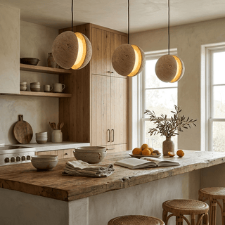 Sliced Travertine Globe Pendant Lamp-Neutral Decor