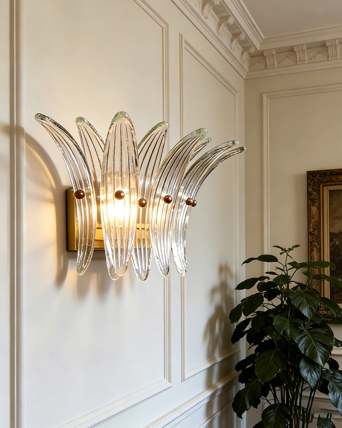 Detail shot of the exposed ball-nut finials on the Smeralda Wall Sconce.