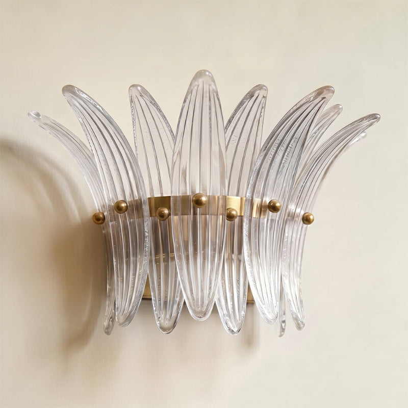 Close-up detail of the Pink ribbed glass on the Smeralda Wall Sconce.