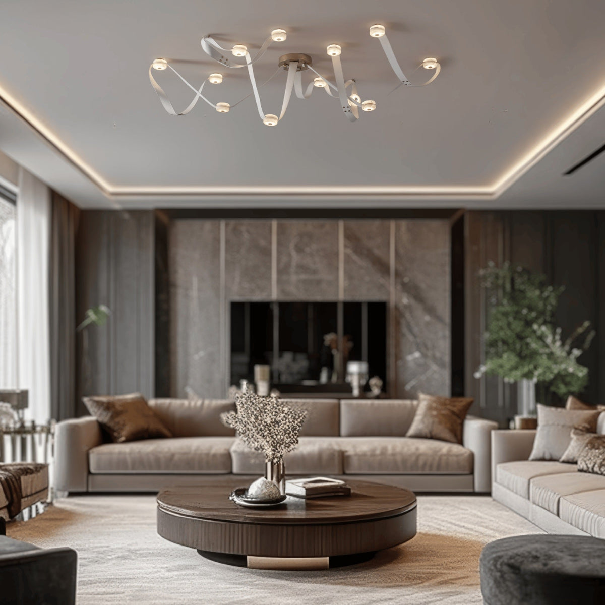 Elraearis Moderne Minimaliste LED Cuir Albâtre Lustre