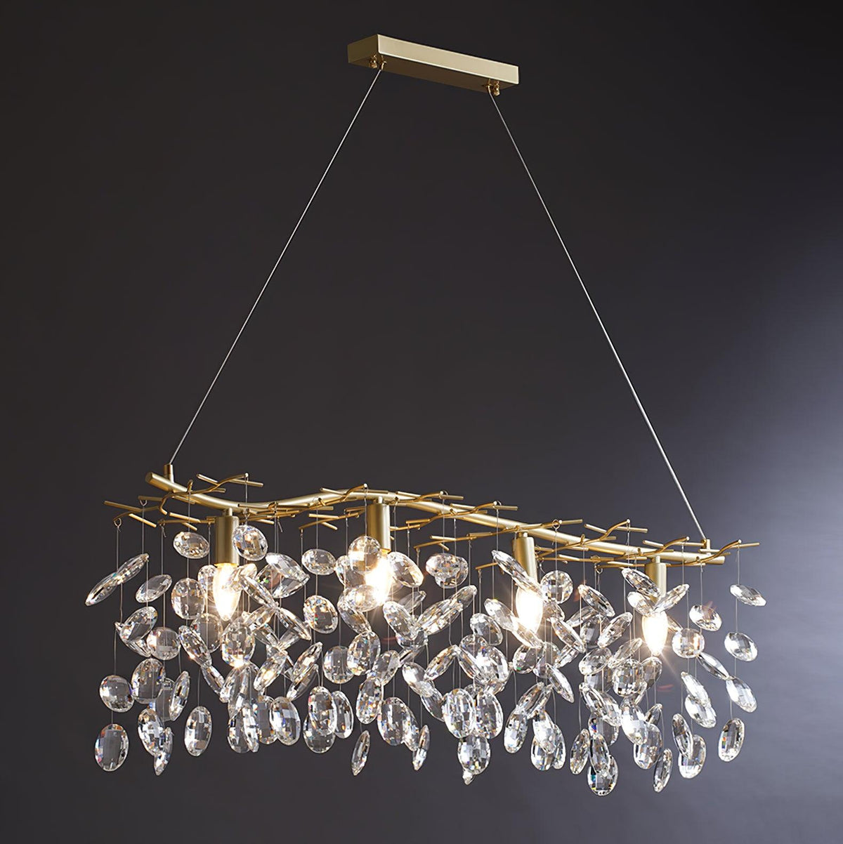 Talisse Lustre Cristal Branche Or LED