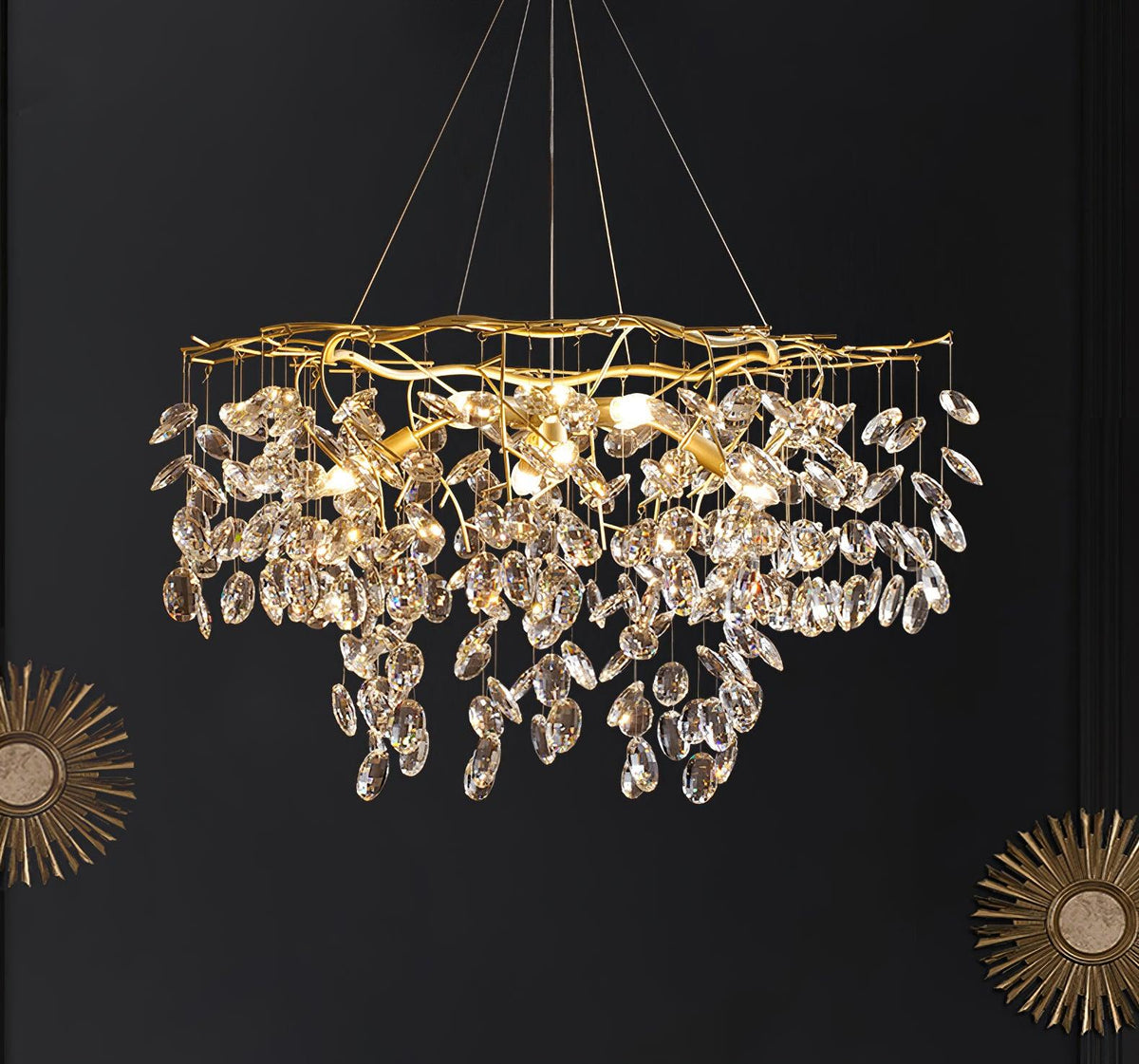 Talisse Lustre Cristal Branche Or LED