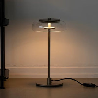 Rinelette Lampe de Table Verre Clair Ombrelle Bois Base