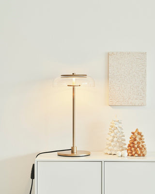 Rinelette Lampe de Table Verre Clair Ombrelle Bois Base