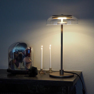 Rinelette Lampe de Table Verre Clair Ombrelle Bois Base