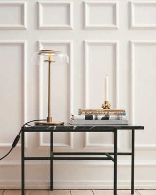 Rinelette Lampe de Table Verre Clair Ombrelle Bois Base