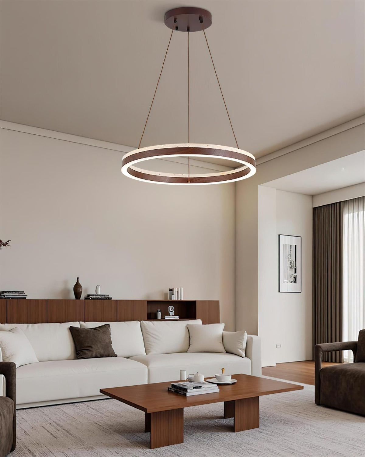 Loren Chandelier Travertine Geometry Ring-Neutral Decor