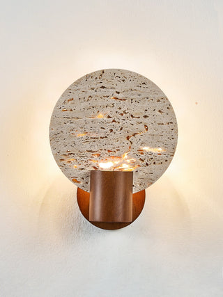 Solis Travertine Round Wall Light-Neutral Decor