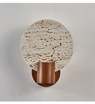 Solis Travertine Round Wall Light-Neutral Decor