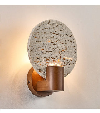 Solis Travertine Round Wall Light-Neutral Decor