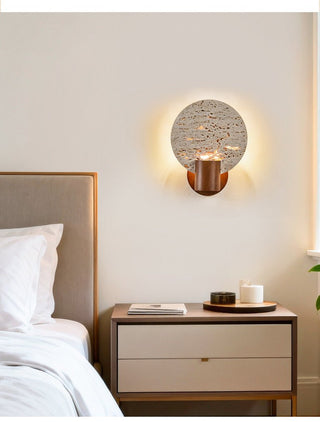 Solis Travertine Round Wall Light-Neutral Decor