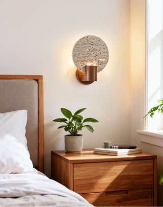 Solis Travertine Round Wall Light-Neutral Decor