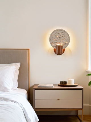 Solis Travertine Round Wall Light-Neutral Decor