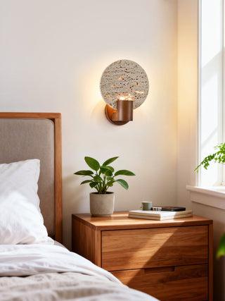 Solis Travertine Round Wall Light-Neutral Decor