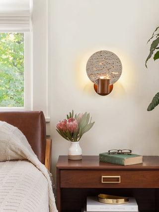Solis Travertine Round Wall Light-Neutral Decor
