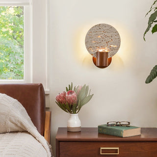 Solis Travertine Round Wall Light-Neutral Decor