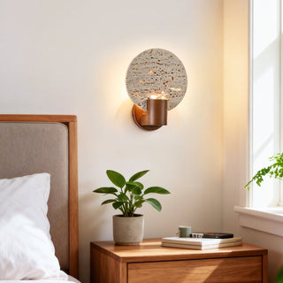 Solis Travertine Round Wall Light-Neutral Decor