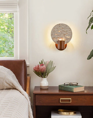 Solis Travertine Round Wall Light-Neutral Decor