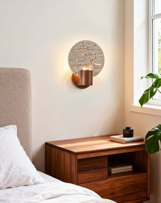 Solis Travertine Round Wall Light-Neutral Decor