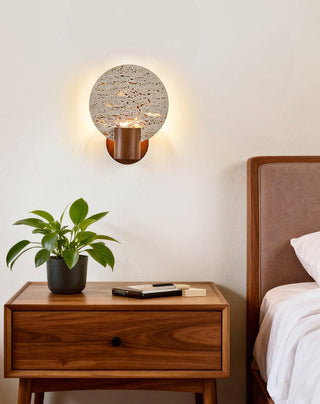 Solis Travertine Round Wall Light-Neutral Decor