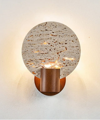 Solis Travertine Round Wall Light-Neutral Decor