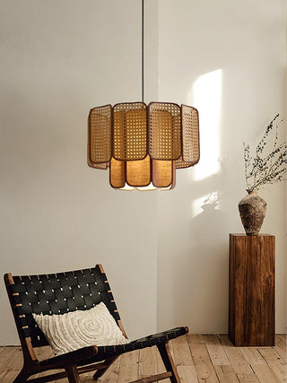 Cane Lampe Suspendue Vintage en Tissu
