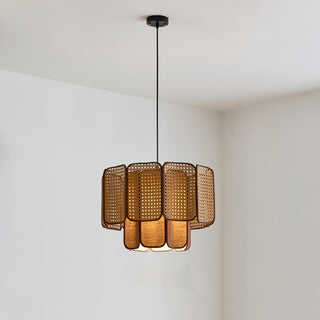 Cane Lampe Suspendue Vintage en Tissu