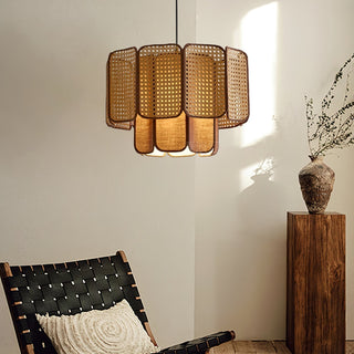 Cane Lampe Suspendue Vintage en Tissu
