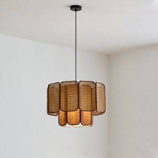 Cane Lampe Suspendue Vintage en Tissu