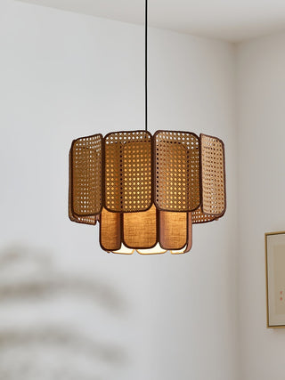 Cane Lampe Suspendue Vintage en Tissu
