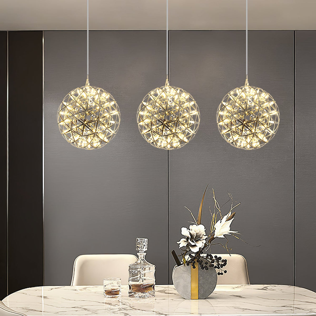 Silver Spark Ball Pendant Light-Neutral Decor