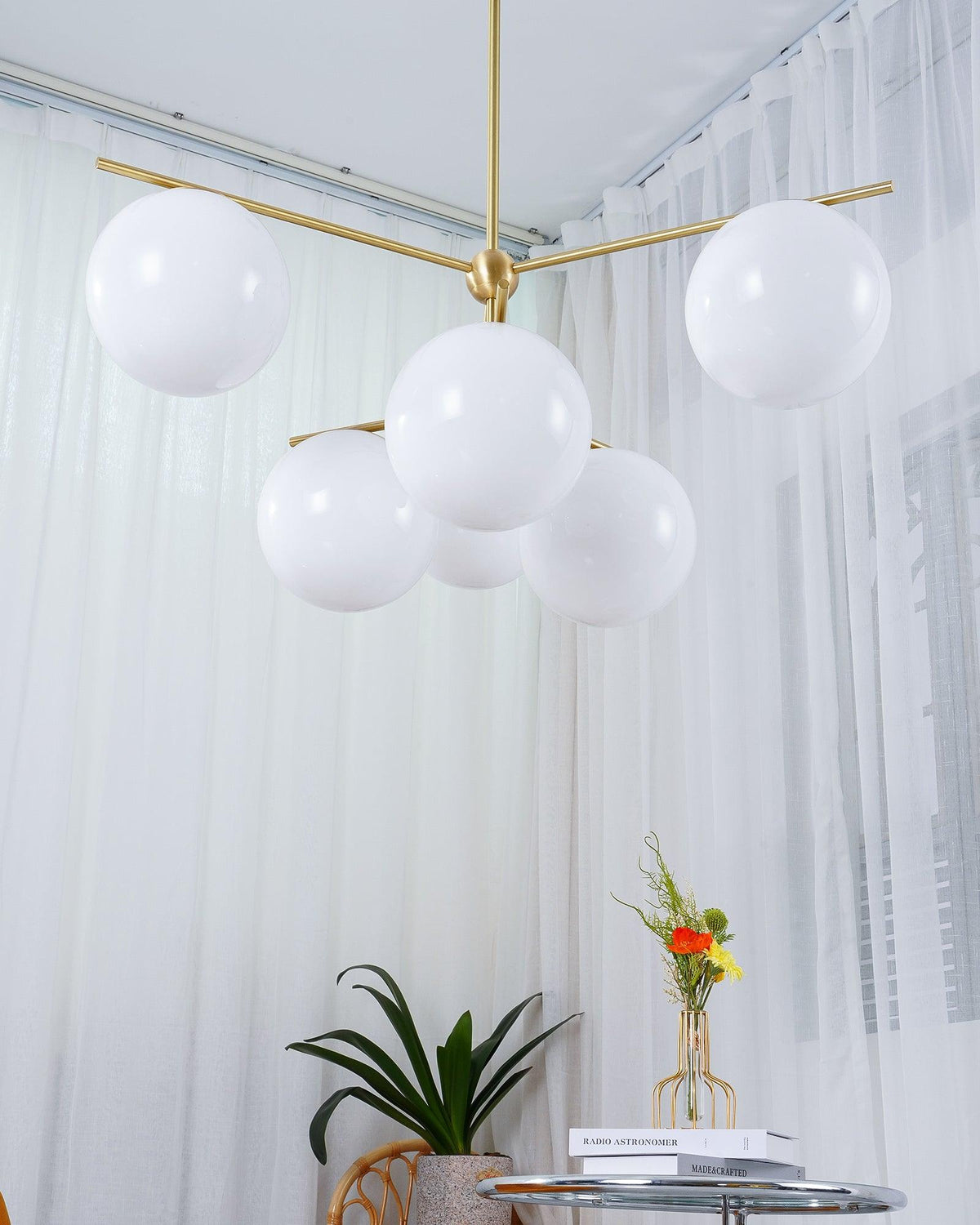 Celine Lustre Sphère & Tige Moderne Or LED