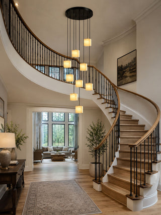 Square Alabaster Staircase Chandelier-Neutral Decor