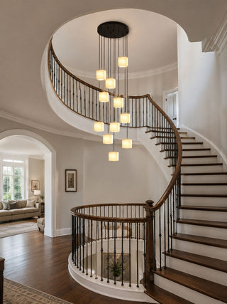 Square Alabaster Staircase Chandelier-Neutral Decor