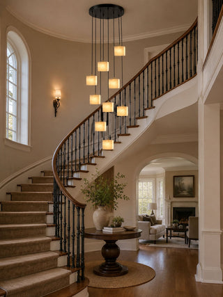 Square Alabaster Staircase Chandelier-Neutral Decor