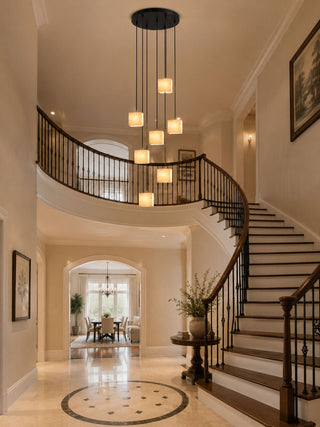 Square Alabaster Staircase Chandelier-Neutral Decor