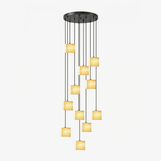 Square Alabaster Staircase Chandelier-Neutral Decor