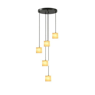 Square Alabaster Staircase Chandelier-Neutral Decor