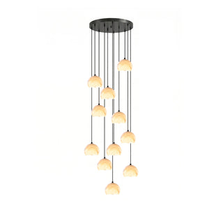Petal Alabaster Dome Staircase Chandelier-Neutral Decor