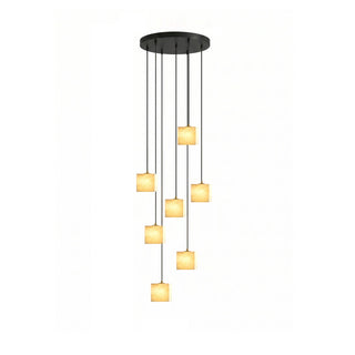 Square Alabaster Staircase Chandelier-Neutral Decor