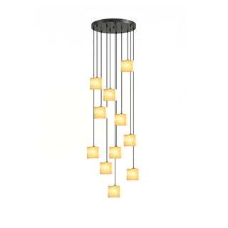 Square Alabaster Staircase Chandelier-Neutral Decor