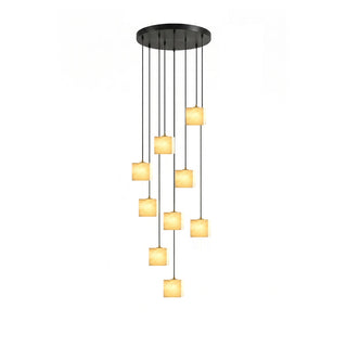 Square Alabaster Staircase Chandelier-Neutral Decor