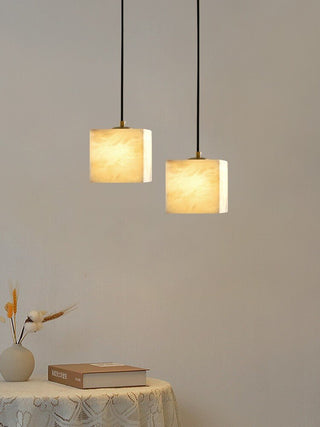 Square Alabaster Staircase Chandelier-Neutral Decor