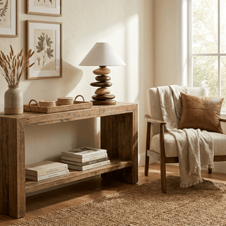 Stacked Pebble Wood Table Lamp-Neutral Decor