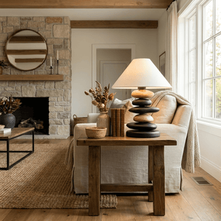 Stacked Pebble Wood Table Lamp-Neutral Decor