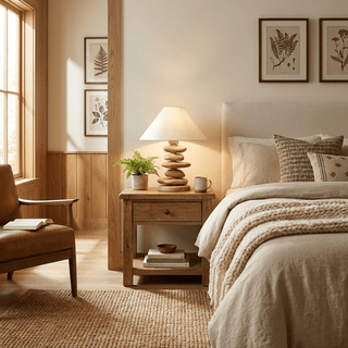 Stacked Pebble Wood Table Lamp-Neutral Decor