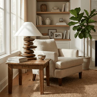 Stacked Pebble Wood Table Lamp-Neutral Decor