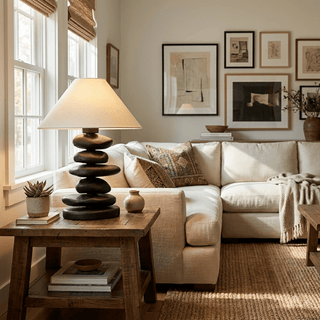 Stacked Pebble Wood Table Lamp-Neutral Decor