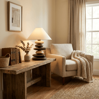 Stacked Pebble Wood Table Lamp-Neutral Decor