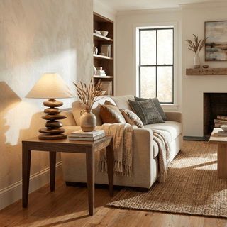 Stacked Pebble Wood Table Lamp-Neutral Decor